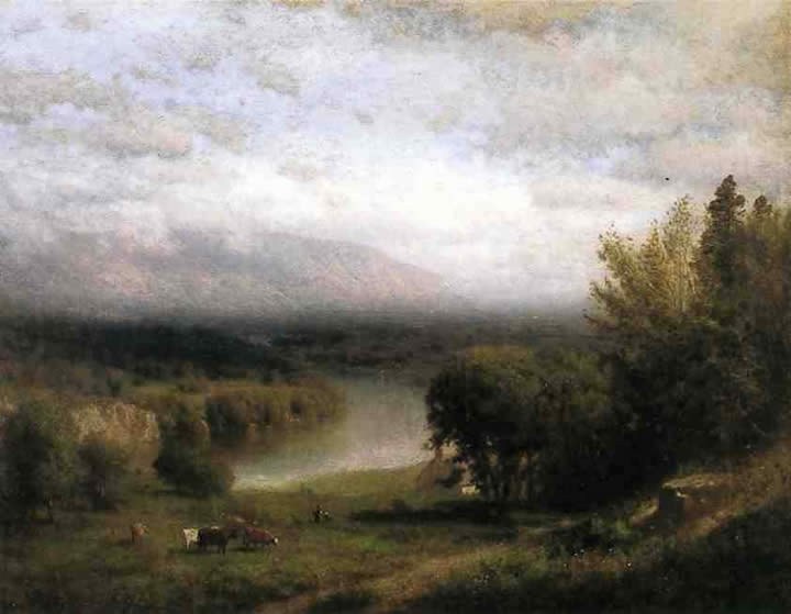 Alexander Helwig Wyant Farmhouse in a River Valley